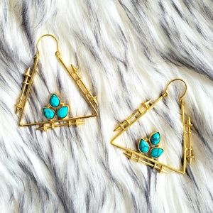 Gold Turquoise Triangle Arrow Statement Earrings